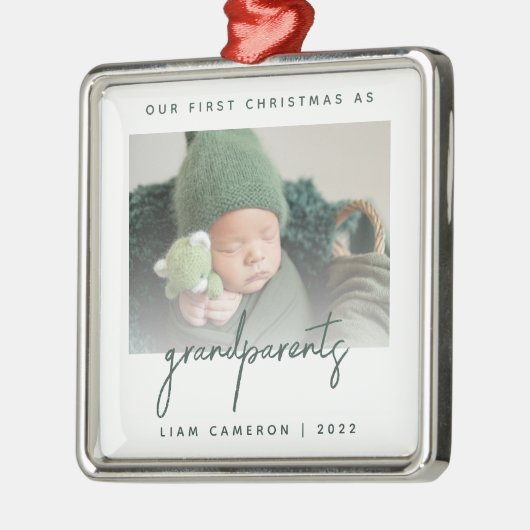 Minimale fotogrootouders 1 Kerstgroen Metalen Ornament (Links)