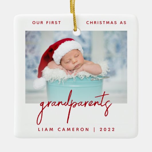 Minimale fotogrootouders 1 Kerstrood Keramisch Ornament (Voorkant)