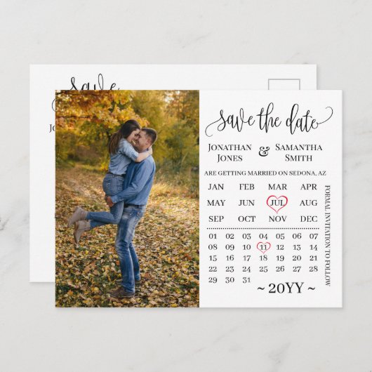 Minimale fotokalender met de datum bruiloft briefkaart (Voorkant / Achterkant)