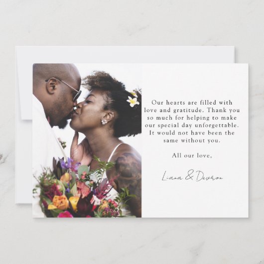 Minimale fotokalligrafie bruiloft bedankkaart (Achterkant)