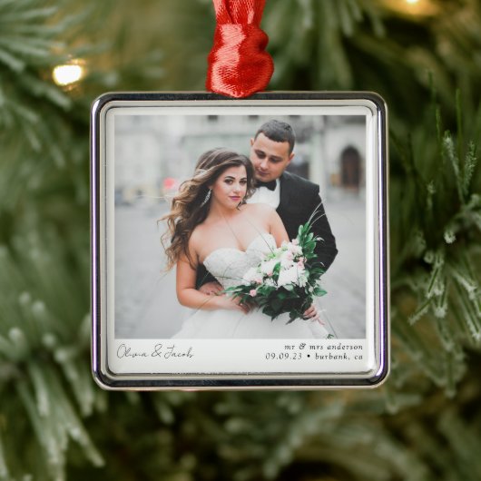 Minimale fotokalligrafie bruiloft metalen ornament (Boom)