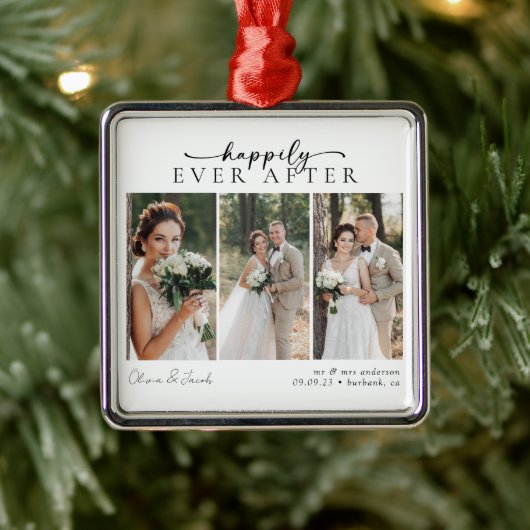 Minimale fotokalligrafie bruiloft metalen ornament (Boom)