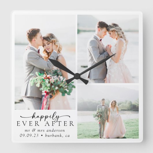 Minimale fotokalligrafie bruiloft vierkante klok (Voorkant)