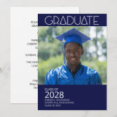 Minimale fotomarinier Blue Graduation Party Kaart (Voorkant / Achterkant)