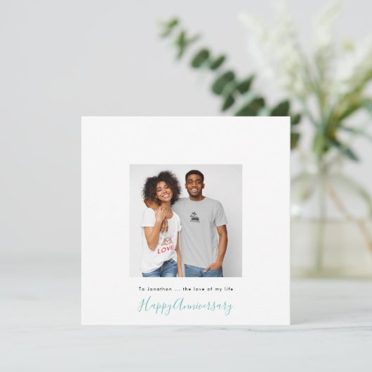 Minimale fotonaam Aangepast Blauwgroen Jubileum Kaart (Staand voorkant)