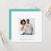 Minimale fotonaam Aangepast Blauwgroen Jubileum Kaart (Voorkant / Achterkant in situ)