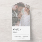 Minimale foto's zwart-wit bruiloft all in one uitnodiging (Binnen)