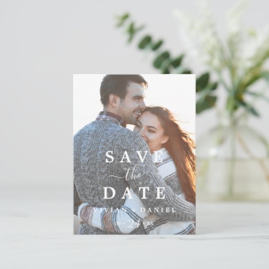 Minimale fotosjabloon Opslaan datum Uitnodiging Briefkaart (Staand voorkant)