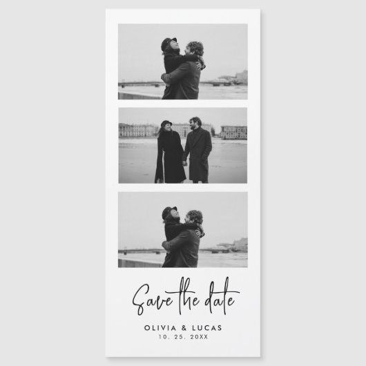 Minimale Fotostrip Magnetische bruiloft Bewaar de  (Voorkant)