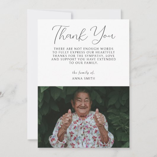 Minimale fotosympathie Calligrafie begrafenis Bedankkaart (Voorkant)