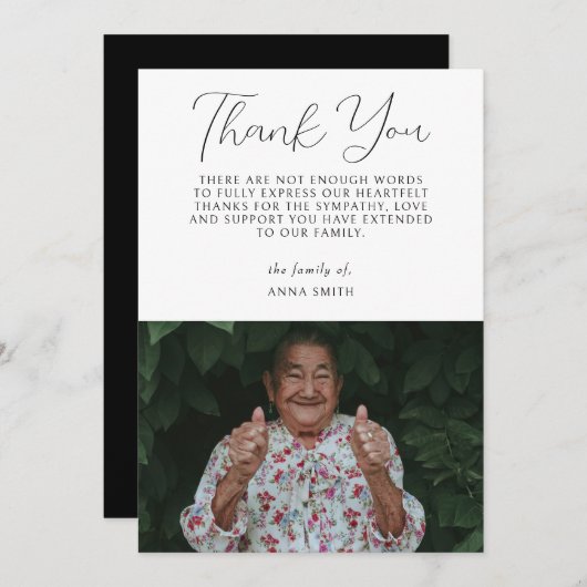 Minimale fotosympathie Calligrafie begrafenis Bedankkaart (Voorkant / Achterkant)