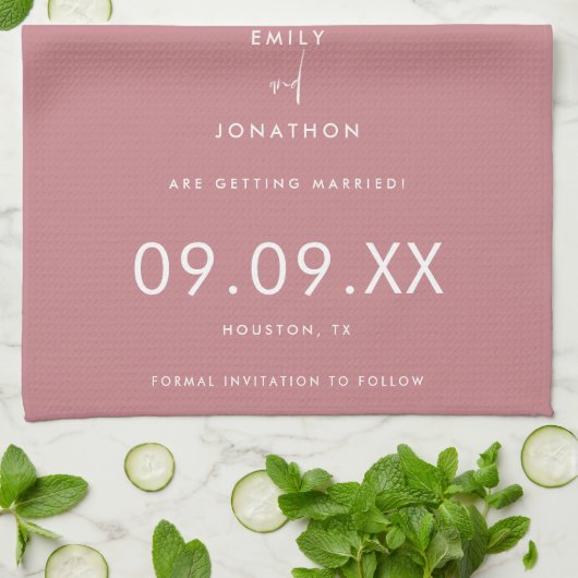 Minimale fototekst Dusty Pink Save the date Theedoek (Gevouwen)