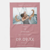 Minimale fototekst Dusty Pink Save the date Theedoek (Verticaal)