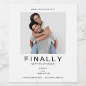 Minimale fototypografie zwart wit Save the Date Wijn Etiket (Enkel label)