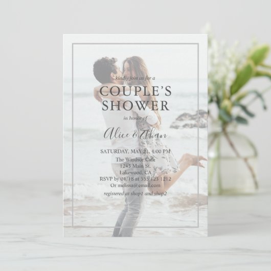 Minimale fotouitnodiging met paar douches kaart (Staand voorkant)