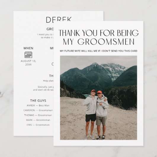 Minimale fotovoorstel Aanvraag Groomsman Info Kaar Kaart (Voorkant / Achterkant)