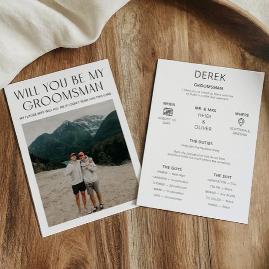 Minimale fotovoorstel Aanvraag Groomsman Info Kaar Kaart