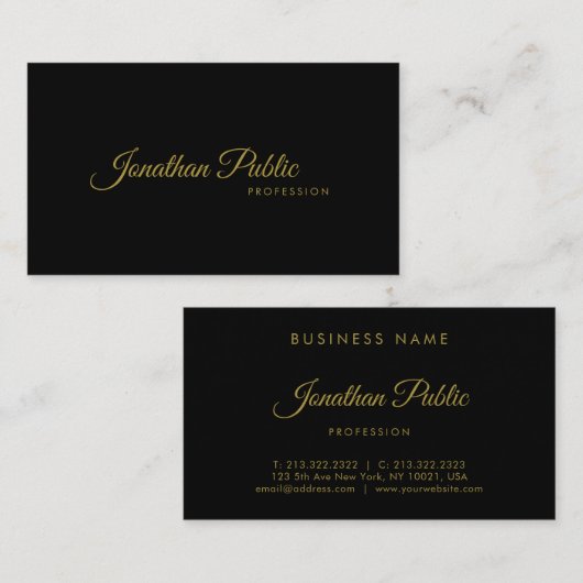 Minimale foutloos zwart-goudkalligrafie visitekaartje (Voorkant / Achterkant)