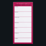 Minimale frambozen Eenvoudige gezinsplanning Magnetisch Notitieblok<br><div class="desc">Schrijf uw diners op dit magnetisch notitieblok voor een gemakkelijke manier om de maaltijden van de week te plannen en het op uw koelkast, paniekdeur of commandocentrum te plakken. De eenvoudige, moderne lay-out in rijke raspberry rood, zwart en wit met sans serif doopvonten zal aan elke visueel georganiseerde maaltijdplanner aantrekkelijk...</div>