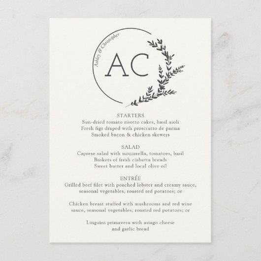 Minimale gebladerte Lijst Soft White bruiloft rece Menu (Voorkant)