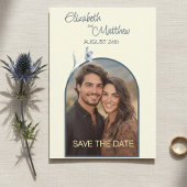 Minimale Gebogen Blauwe Bloemige Crème Foto Bruilo Save The Date