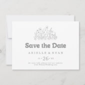 Minimale gedempte grijze wilde bloem horizontale t save the date (Voorkant)