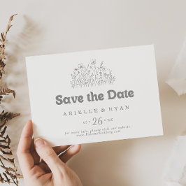 Minimale gedempte grijze wilde bloem horizontale t save the date