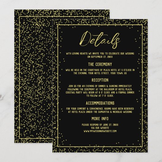 Minimale gegevens over zwart en goudhuwelijk kaart (Voorkant / Achterkant)