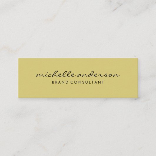 Minimale gele cursieve tekst mini visitekaartje (Voorkant)