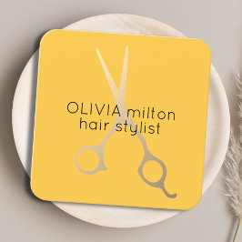 Minimale gele Faux Gold Scissors Hair Stylist Vierkante Visitekaartje