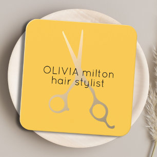 Minimale gele Faux Gold Scissors Hair Stylist Vierkante Visitekaartje