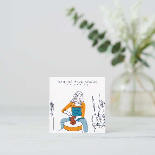 Minimale gele lichtgevende aardewerk voor blauwe v vierkante visitekaartje (Staand voorkant)