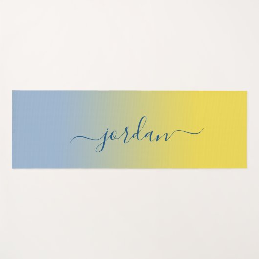 Minimale gele tot Lichte Blauwe Naam van het Manus Yogamat (Voorkant (horizontaal))