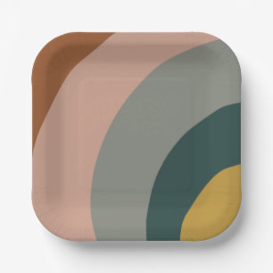 Minimale geluidsgolven in Boho Earth Tones Papieren Bordje
