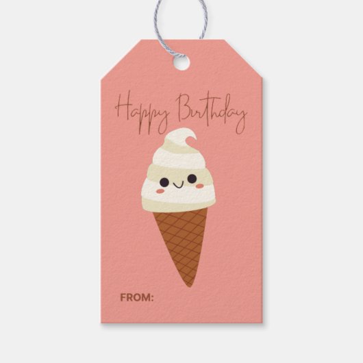 Minimale gelukkige verjaardag van de cute-ijskloon cadeaulabel (Voorkant)