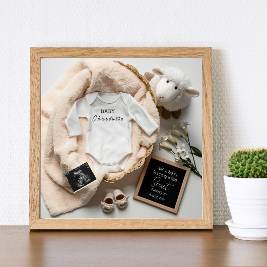 Minimale genderneutrale zwangerschapsaankondiging poster