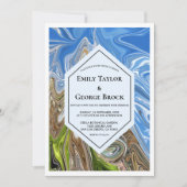 Minimale Geometrische Blauwe Groene Aarde Tone Wed Kaart (Voorkant)