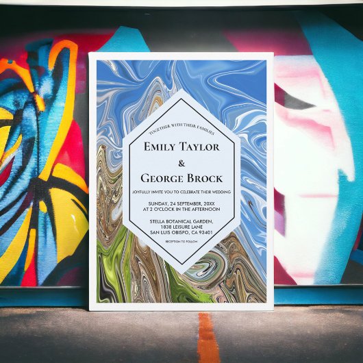 Minimale Geometrische Blauwe Groene Aarde Tone Wed Kaart