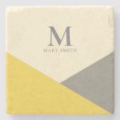 Minimale geometrische geel- en grijze monogram stenen onderzetter (Voorkant)