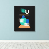 Minimale geometrische kleurrijke kunst op zwart Ca Canvas Afdruk (Insitu (Houten vloer))