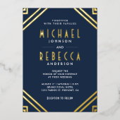 Minimale geometrische kunst Deco Wedding Navy Blue Folie Uitnodiging (Voorkant)