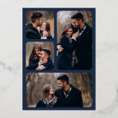 Minimale geometrische kunst Deco Wedding Navy Blue Folie Uitnodiging (Achterkant)