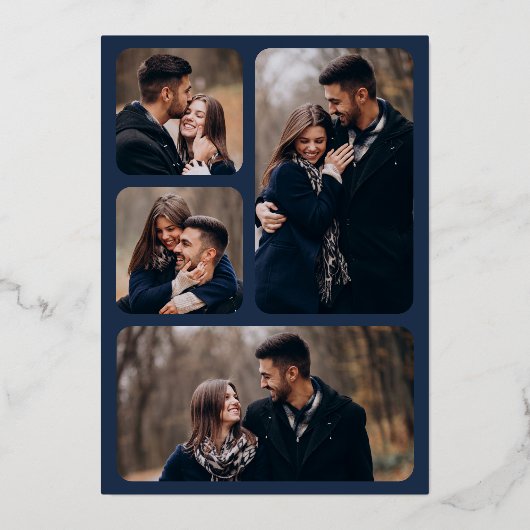 Minimale geometrische kunst Deco Wedding Navy Blue Folie Uitnodiging (Achterkant)