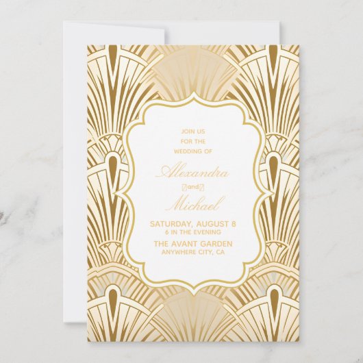 Minimale geometrische kunst Deco Wedding White Gol Kaart (Voorkant)