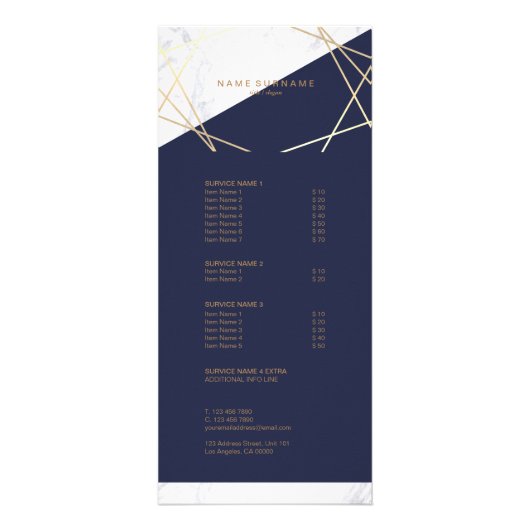 Minimale geometrische marmer Gold Midnight Blue Reclamekaart (Voorkant)