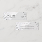 Minimale geometrische marmer grijze zilverkorting mini visitekaartje (Voorkant / Achterkant)