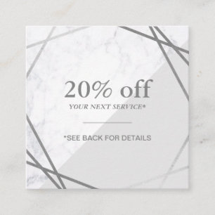 Minimale geometrische marmer grijze zilverkorting vierkante visitekaartje