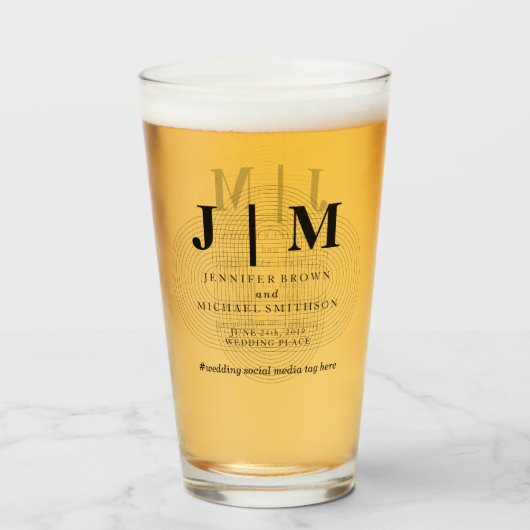 Minimale geometrische zwart wit eenvoudige bruilof glas (Voorkant gevuld)