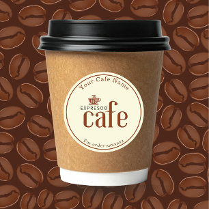 Minimale gepersonaliseerde branding voor koffiezaa ronde sticker