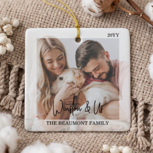 Minimale Gepersonaliseerde Foto van Huisdier Eerst Keramisch Ornament